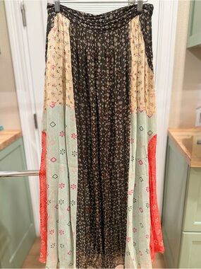 Anthropologie Maxi Skirt in Black, Cream, Mint & Coral Patchwork